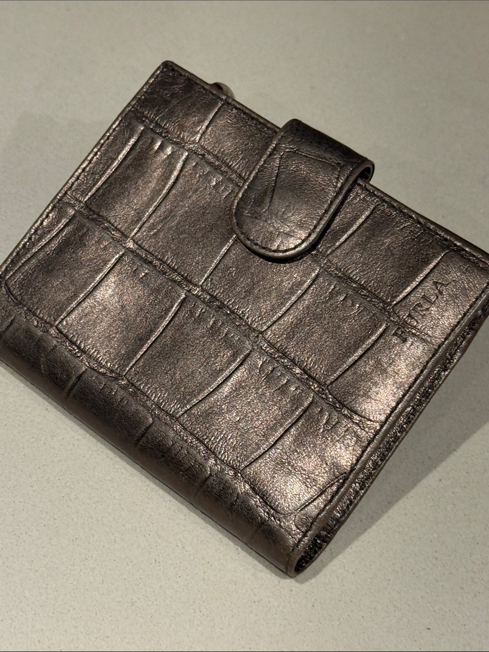 Vintage Furla wallet -Metallic crocodile-embossed leather. Bifold Made in Italy